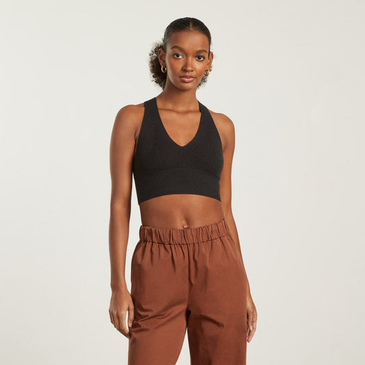The Cross-Back Cropped Sweater Top | Black