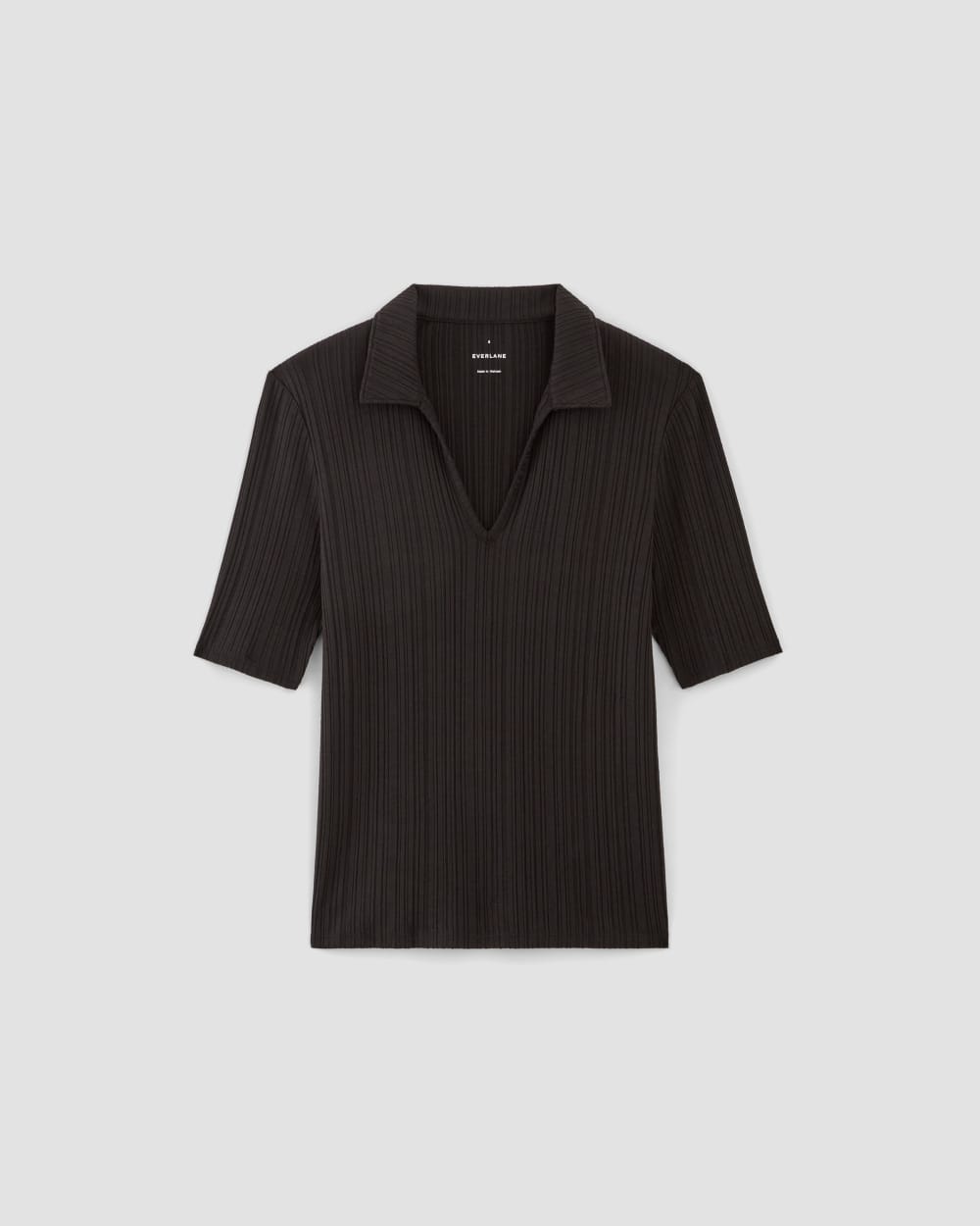 The Rib Soft Knit Open Collar Polo | Black