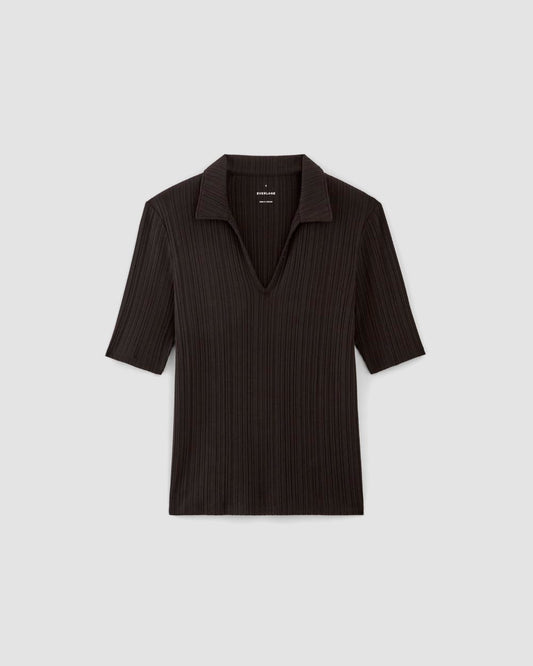 The Rib Soft Knit Open Collar Polo | Black