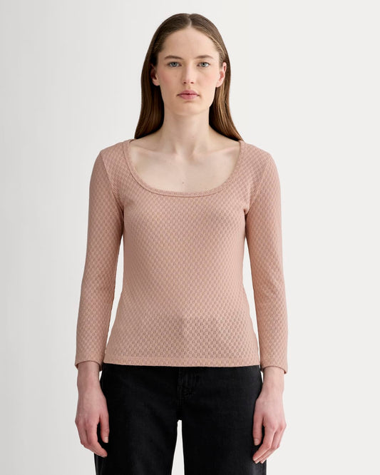 The Pointelle Scoop-Neck Top | Rose Smoke