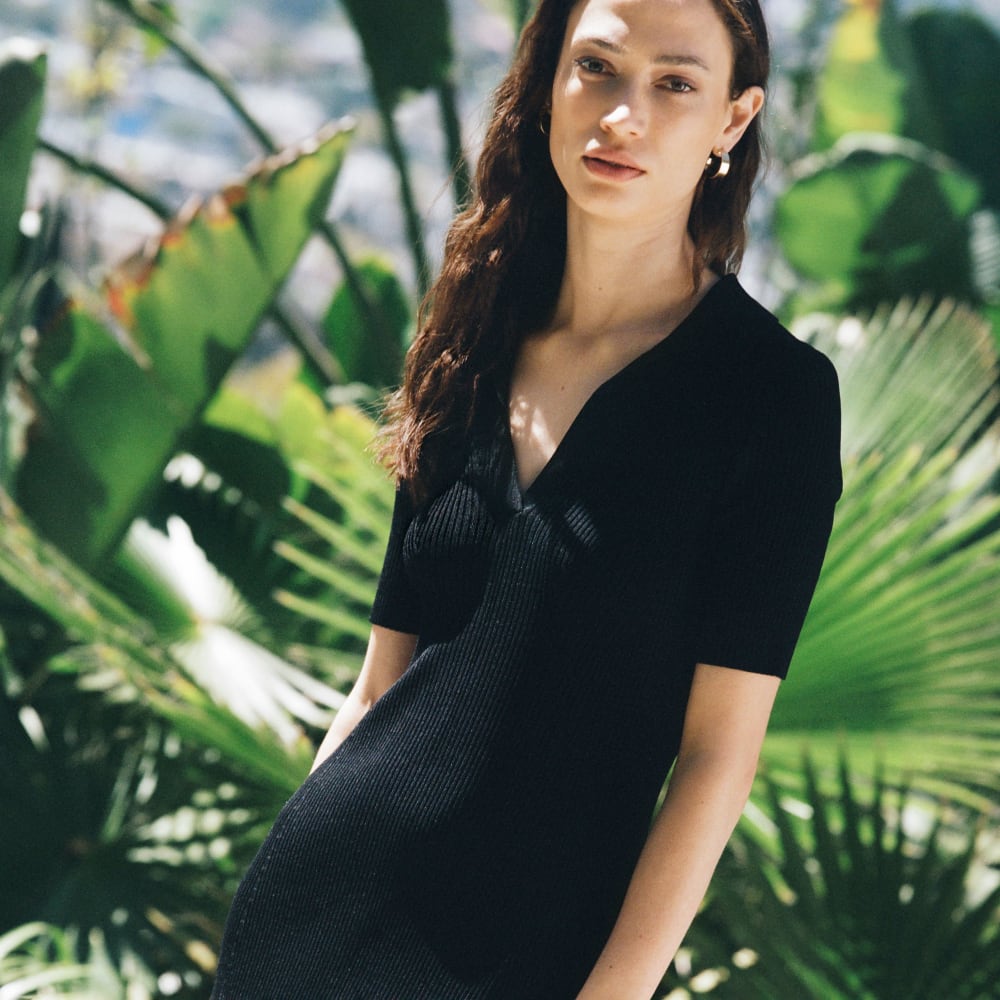 The Ribbed Short-Sleeve Polo Dress | Black
