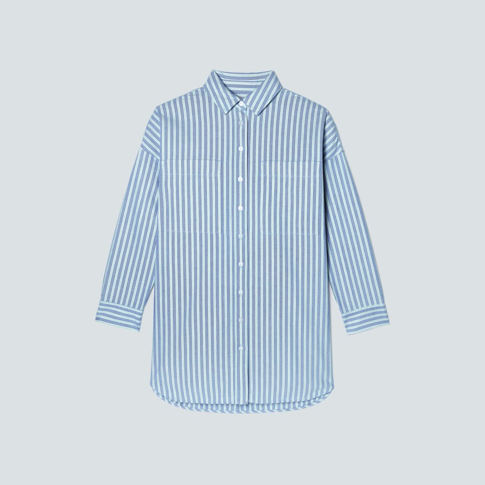 The Way Long Oxford Shirt | Lapis Blue / Bright Jade / Optic White