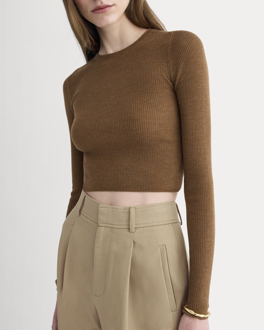 The Cropped Crew Top in Ultrafine Merino | Heathered Toffee