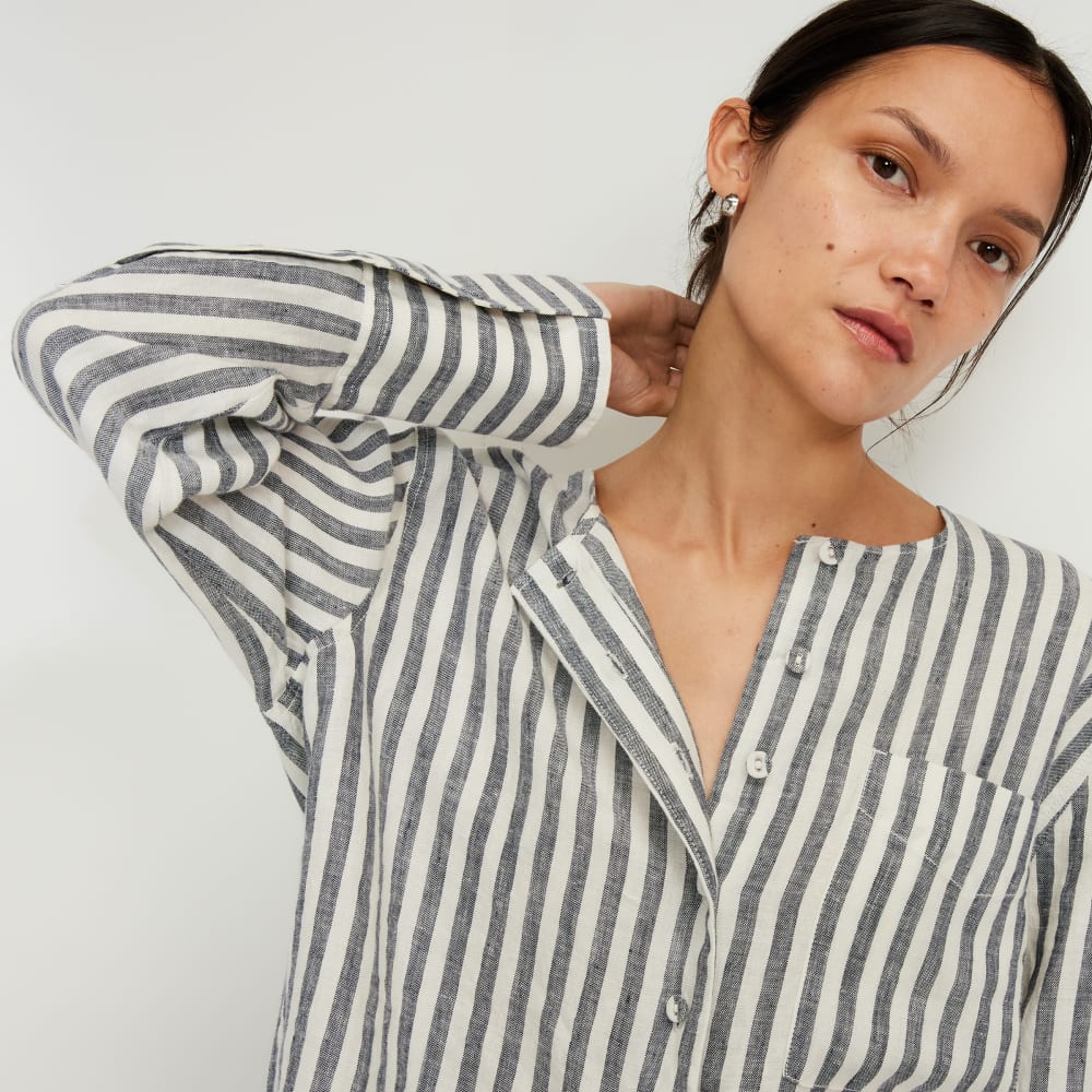 The Linen Popover Shirt | Bone / Navy