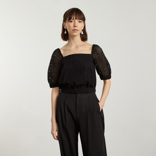 The Eyelet Puff Sleeve Top | Black