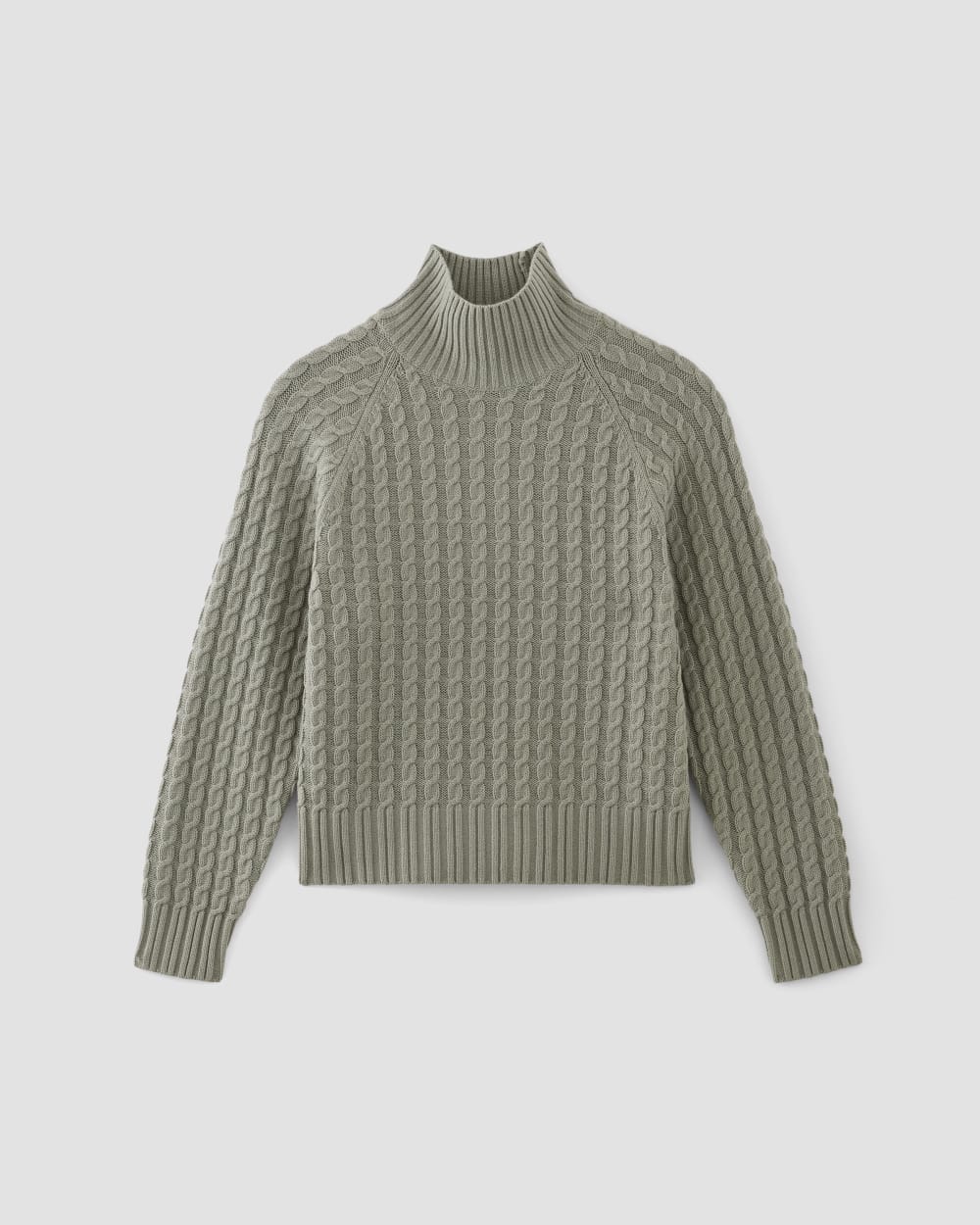 The Cotton Merino Cable Turtleneck | Sage Green