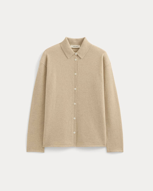 Cashmere Button-Up Shirt | Heather Light Camel
