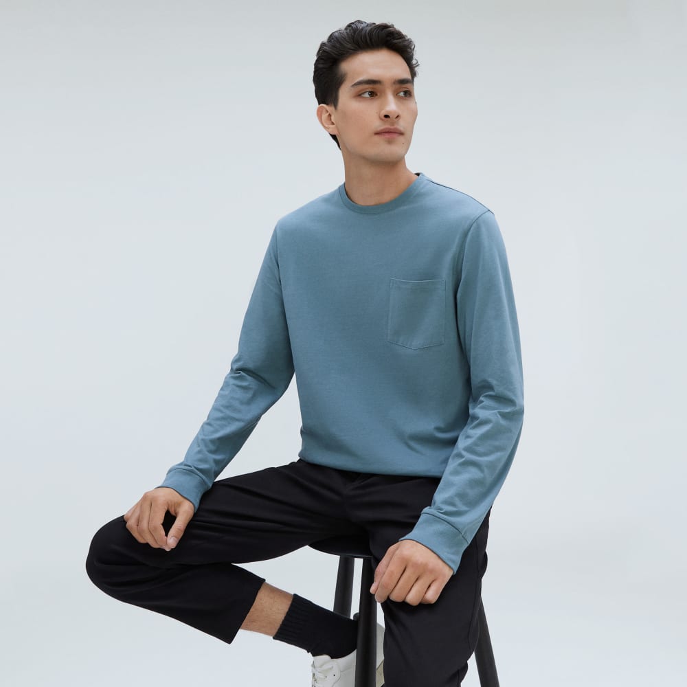 The Organic Cotton Long-Sleeve Pocket Tee | Greyish Blue