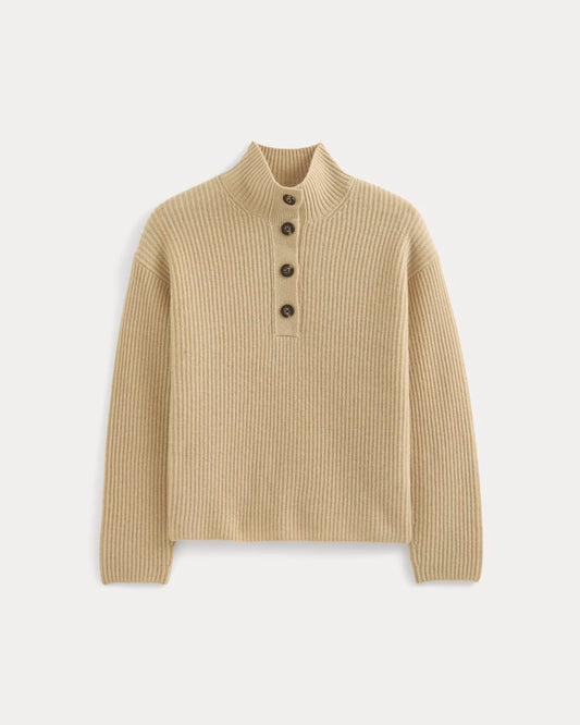 The Cocoon Henley in Wool Cashmere | Heather Light Camel