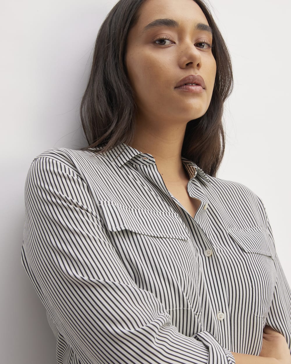 The Utility Shirt in Washable Silk | Black / White