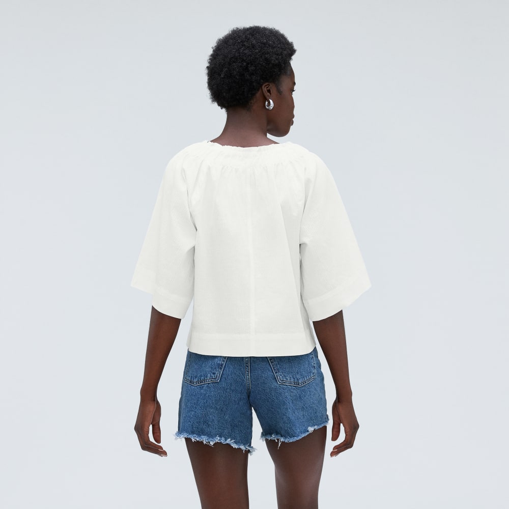 The Seersucker Gathered Tee | White