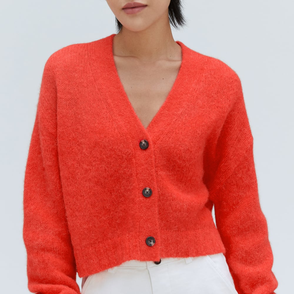 The Alpaca V-Neck Cropped Cardigan | Red Orange
