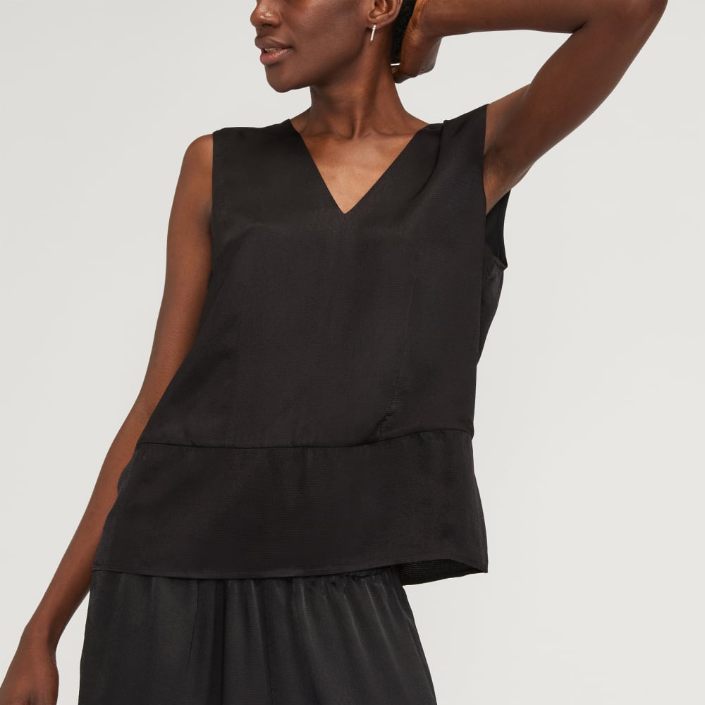 The Satin V-Neck Top | Black