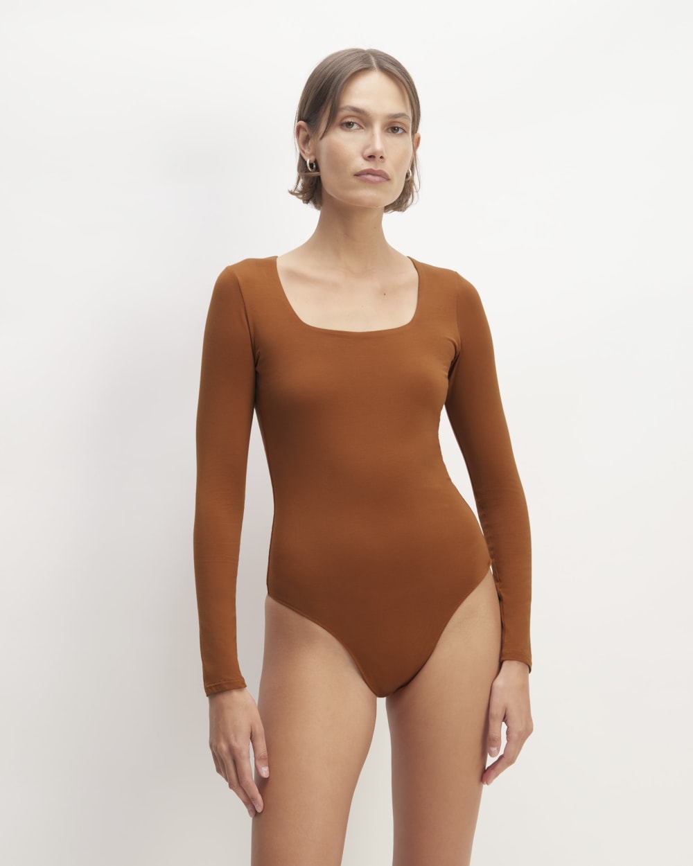 The Long-Sleeve Supima® Square-Neck Bodysuit | Honey | Thong