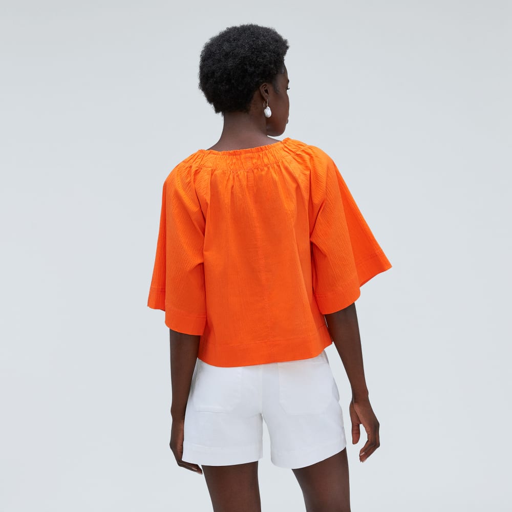 The Seersucker Gathered Tee | Bright Orange