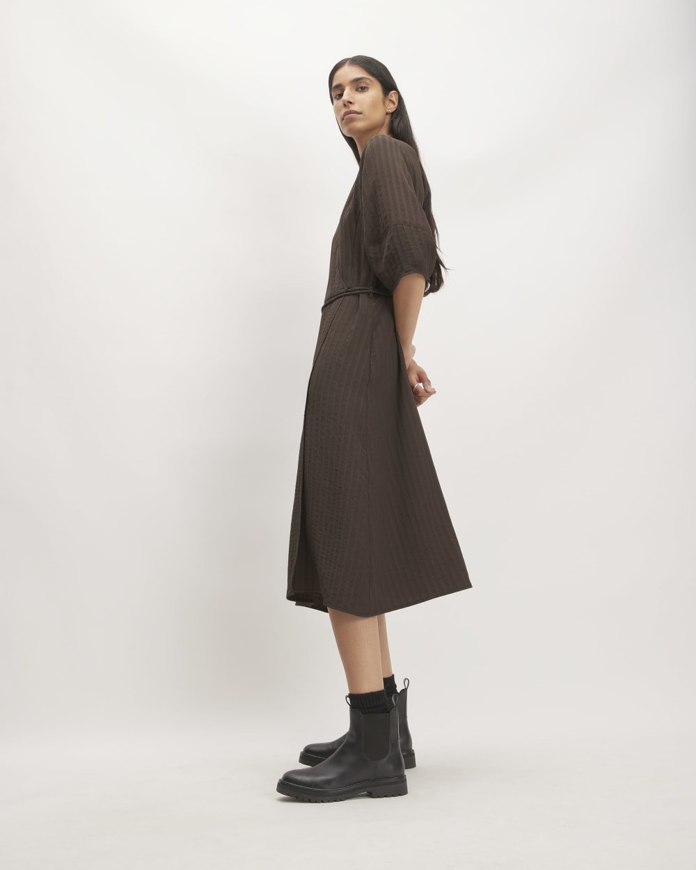 The City Stripe Wrap Dress | Earth Brown