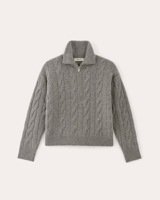 The Cable Half-Zip in Luxe Merino | Heathered Mid-Grey