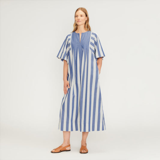 The Poplin Caftan Dress | Mazarine Blue / Bone