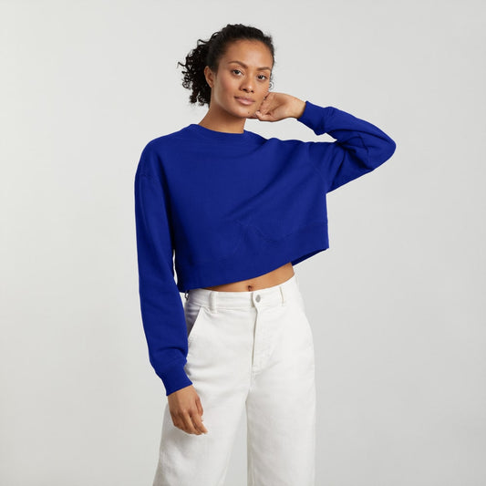 The Organic Cotton Cropped Crew | Cobalt