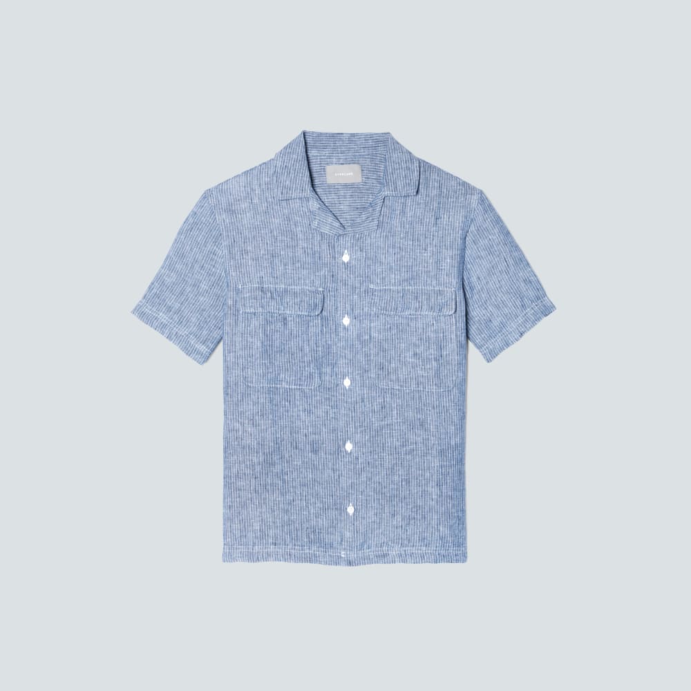 The Resort Shirt in Linen | Blue / White Pinstripe