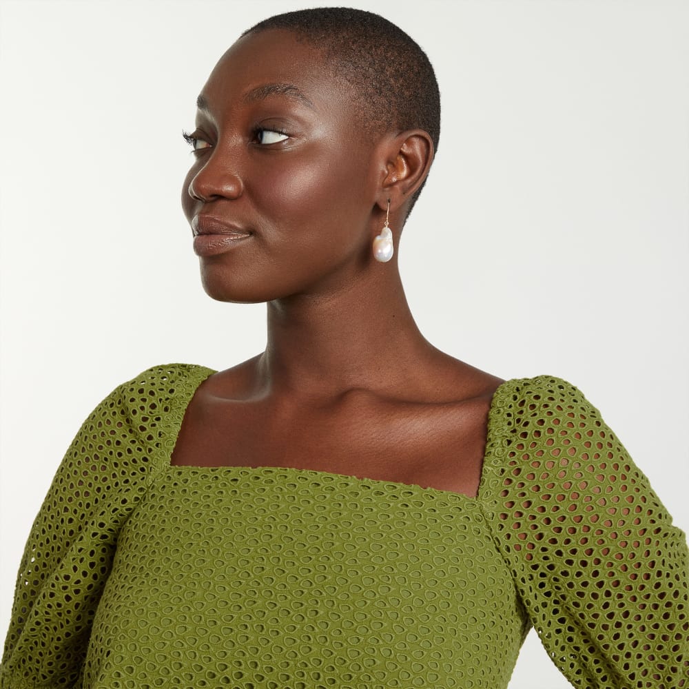 The Eyelet Puff Sleeve Top | Moss