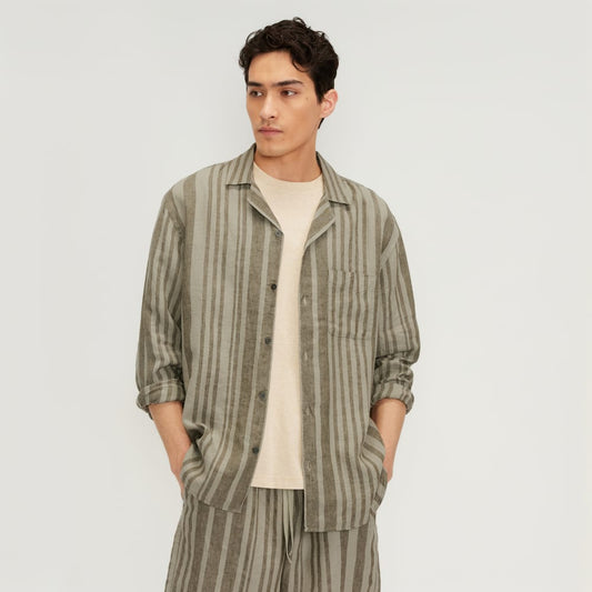 The Relaxed Linen Long-Sleeve Shirt | Seagrass / Kalamata