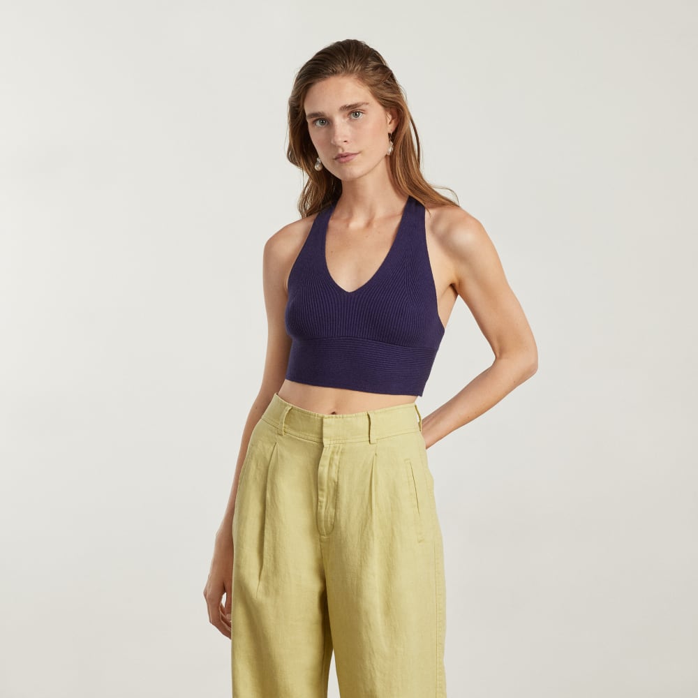 The Cross-Back Cropped Sweater Top | Midnight Blue