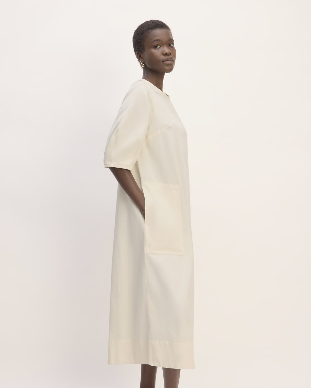 The Short-Sleeve Puff Midi Dress | Bone