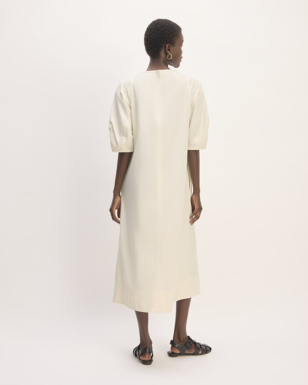 The Short-Sleeve Puff Midi Dress | Bone