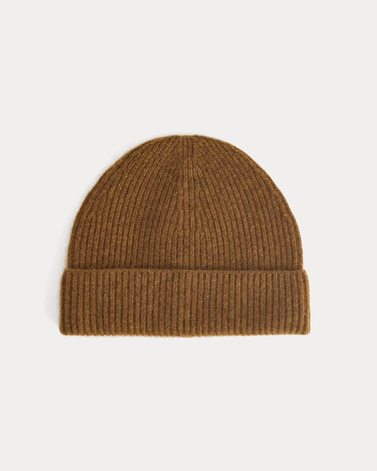 The Cashmere Ribbed Beanie | Heathered Toffee