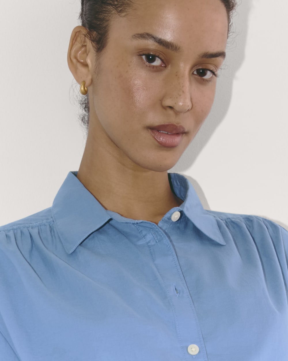 The Gathered Shirt in Silky Cotton | Bluebell
