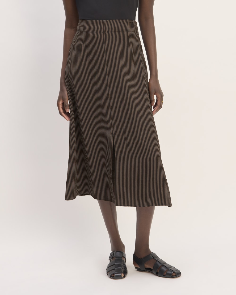 The Mini Jacquard Stripe Slip Skirt | Cocoa / Black
