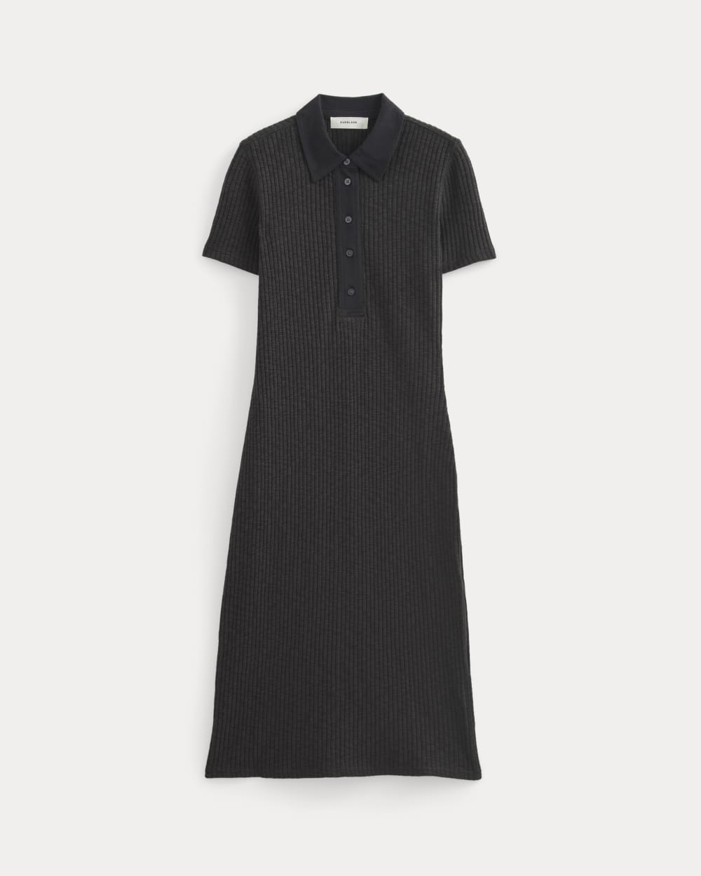 The Cozy Rib Polo Dress | Black