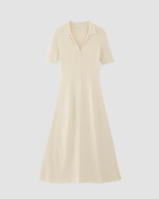 The Viscose Knit Polo Midi Dress | Beige