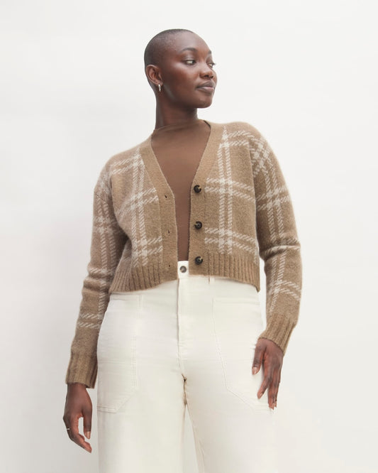 The Alpaca V-Neck Cropped Cardigan | Wheat / Lightest Taupe