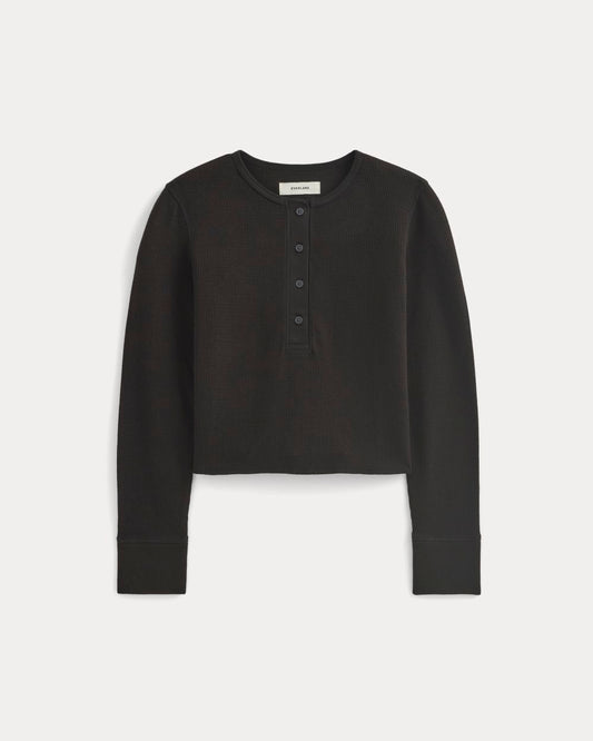 Boxy Henley in Cozy Waffle | Black