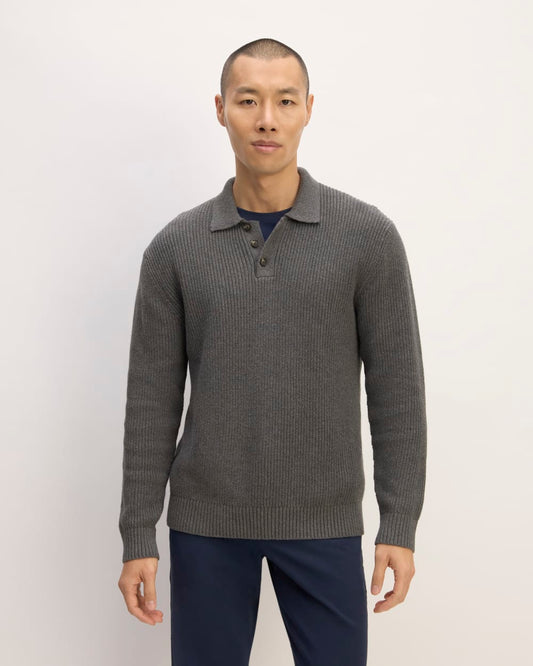 The Cotton Chunky Rib Polo | Heathered Charcoal