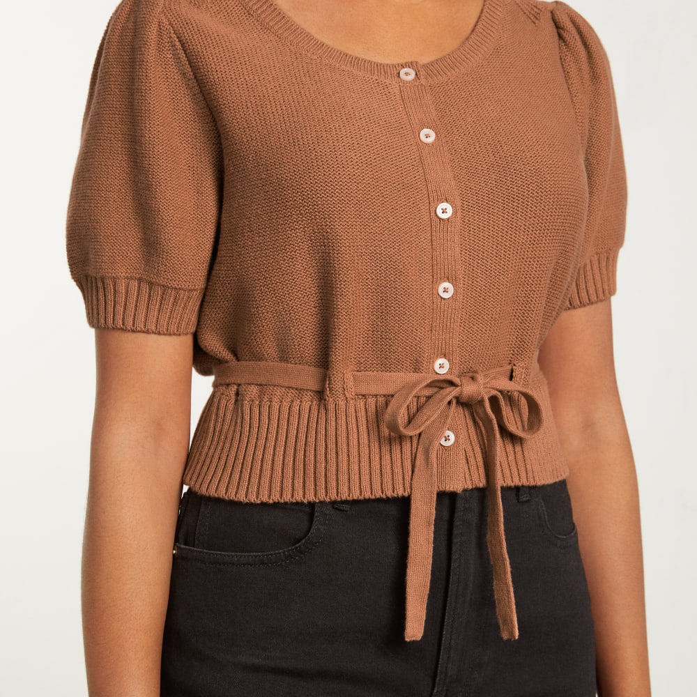 The Puff Sleeve Sweater Top | Tawny Brown