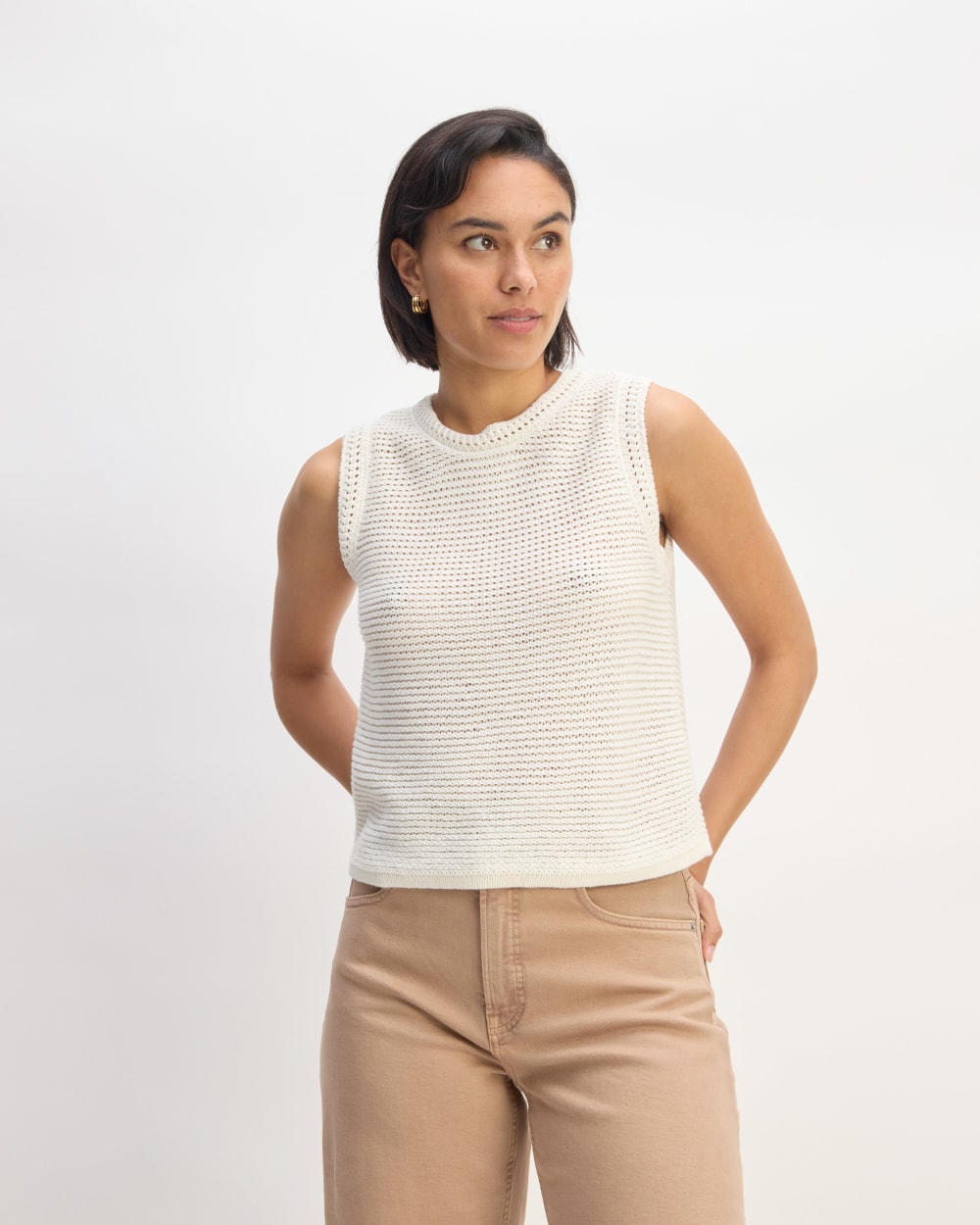 The Organic Cotton Open-Stitch Tank | Bone
