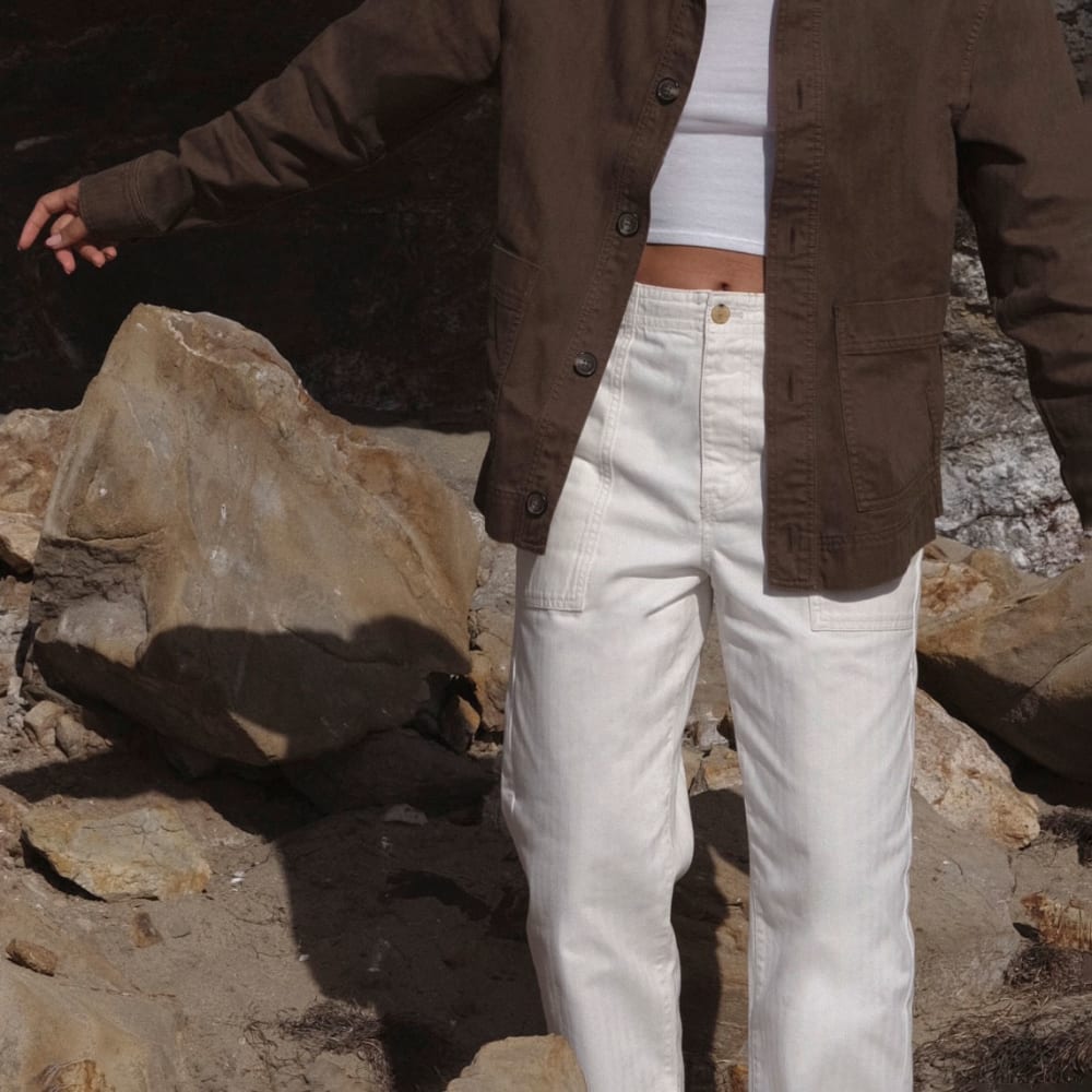 The Organic Cotton Herringbone Pant | Bone