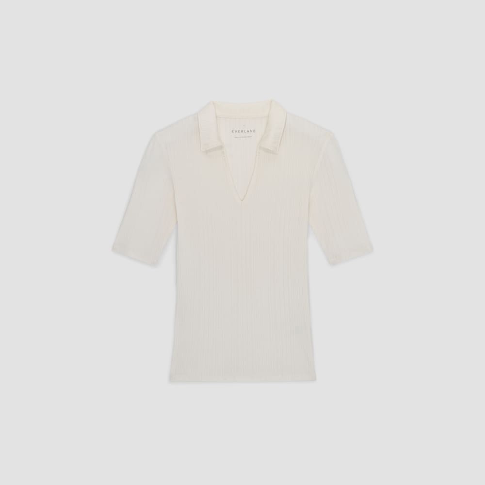 The Rib Soft Knit Open Collar Polo | Bone