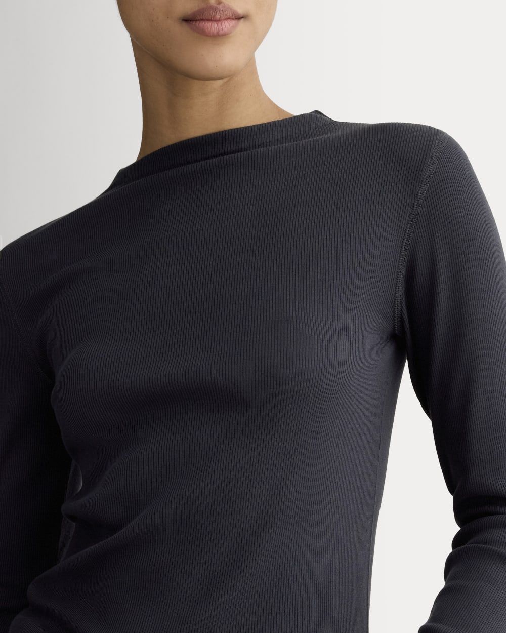 The Luxe Rib Funnel-Neck Tee | Navy