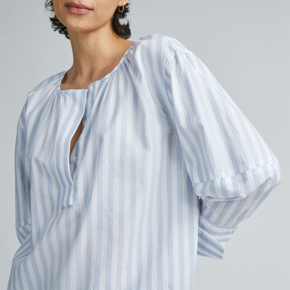 The Silky Cotton Balloon Sleeve Top | Periwinkle / White