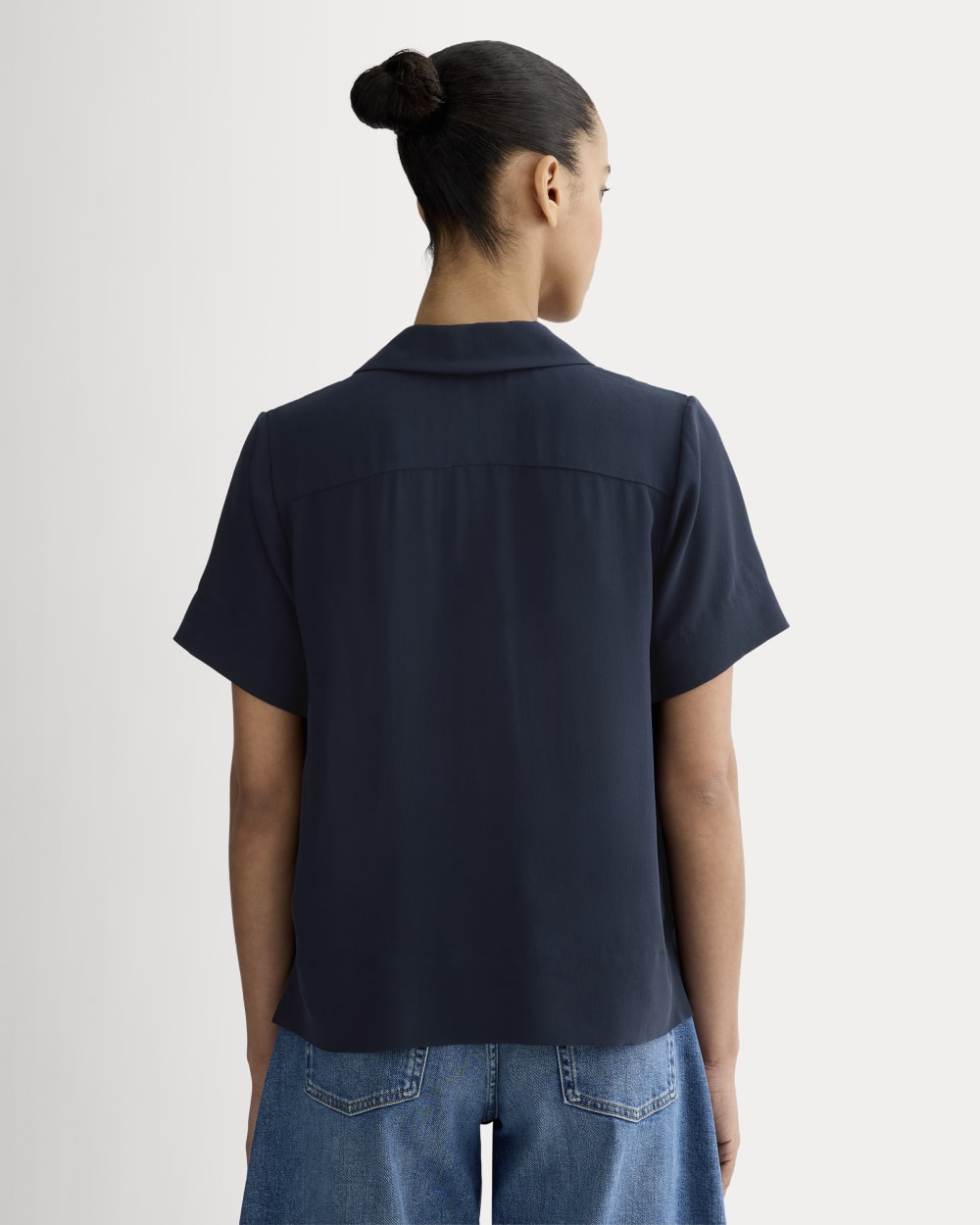 The Notch Shirt in Washable Silk | Navy