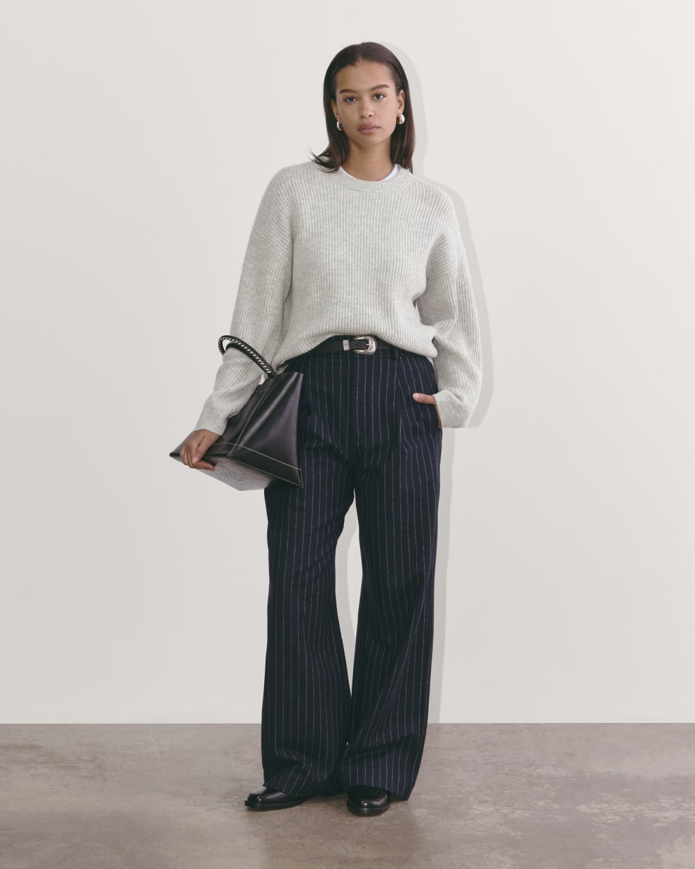 The Cocoon Crew in Wool Cashmere | Light Heather Grey