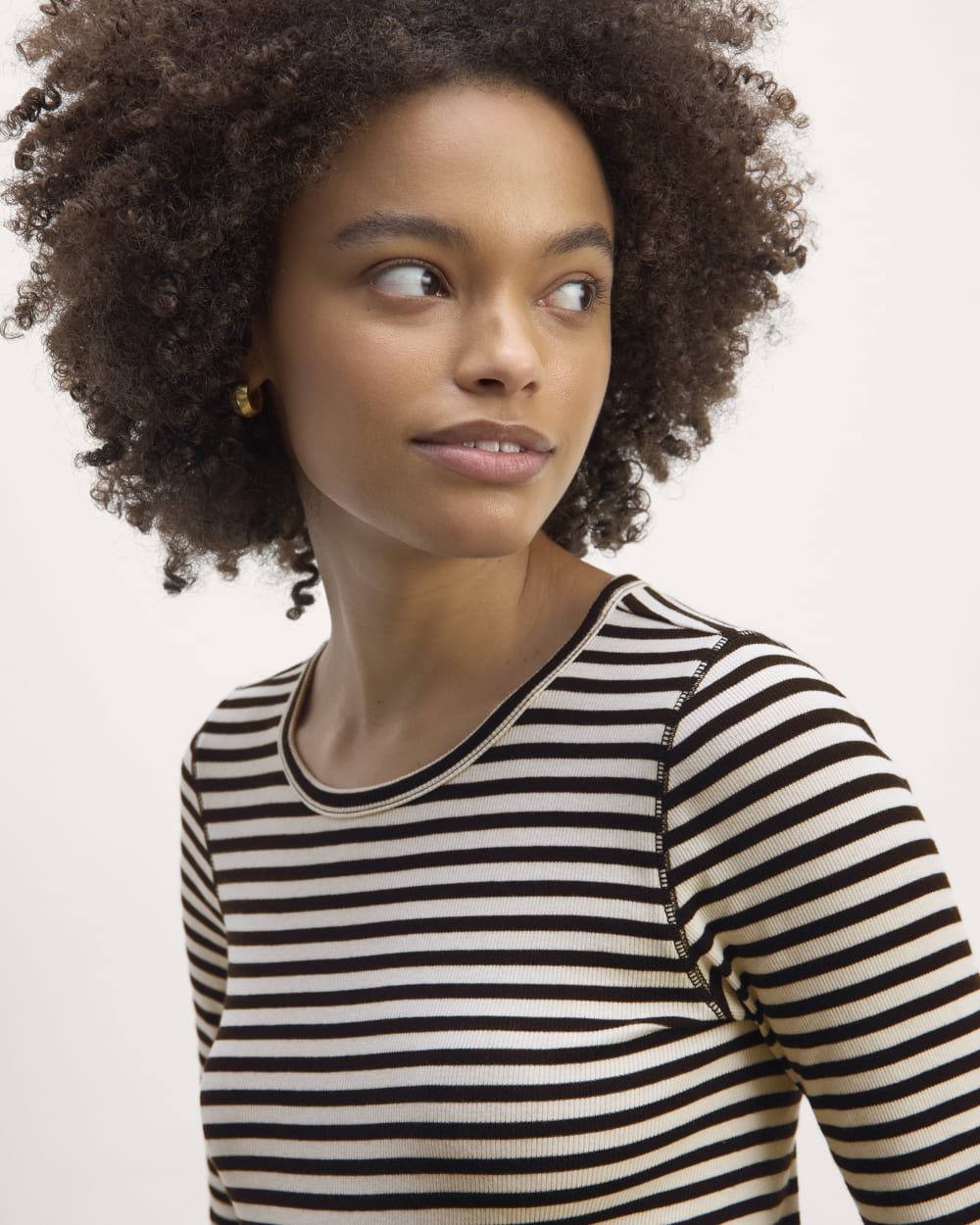 The Luxe Rib Long-Sleeve Crew | Bone / Black