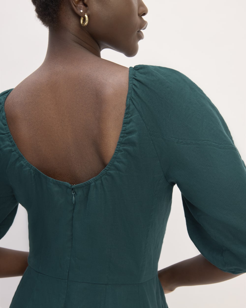 The Linen Short-Sleeve Scoop Midi Dress | Dark Sea