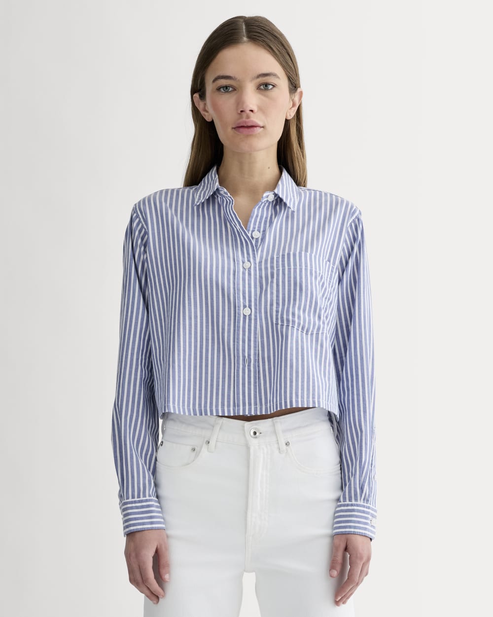 The Way-Short Shirt in Silky Cotton | Bone / Mazarine Blue