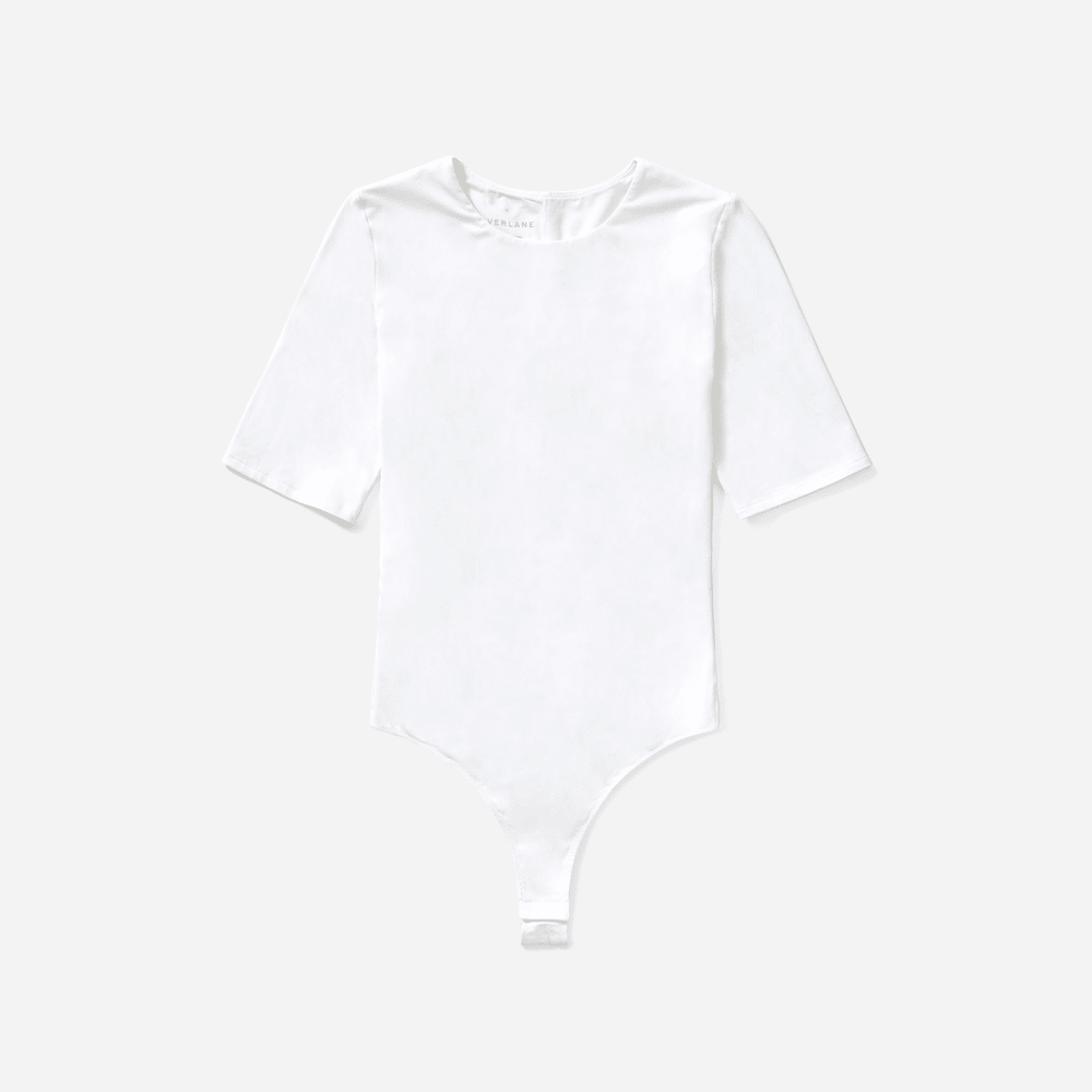 The Short-Sleeve Crew Neck Bodysuit | White | Thong