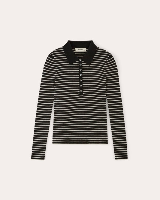 The Polo in Ultrasoft Merino | Black / Bone